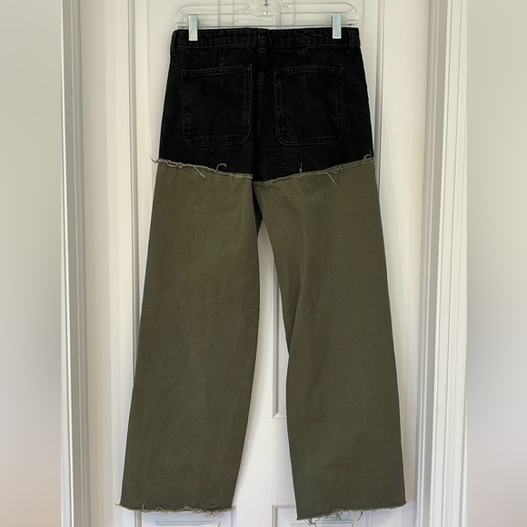 ZARA Women Premium Denim Collection City Worker Black & Green Frayed Hems Pants - Picture 3 of 15